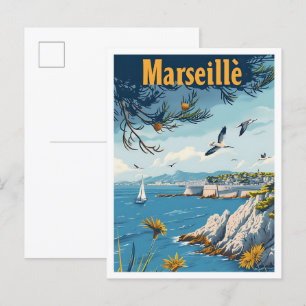 Carte Postale Marseille France Art Vintage Illustration de voyag