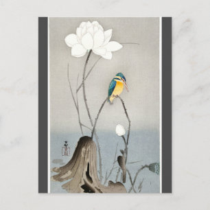Carte Postale Martin-pêcheur avec fleur de lotus Ohara Koson cha