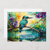 Carte Postale Martin-pêcheur perché au-dessus de l'eau Anniversa (Devant / Derrière)