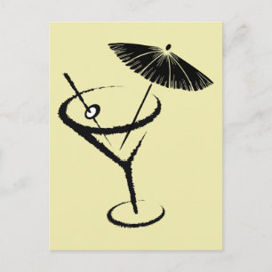 Carte Postale Martini ~ Cocktail Retro Boire Olive & Umbrella