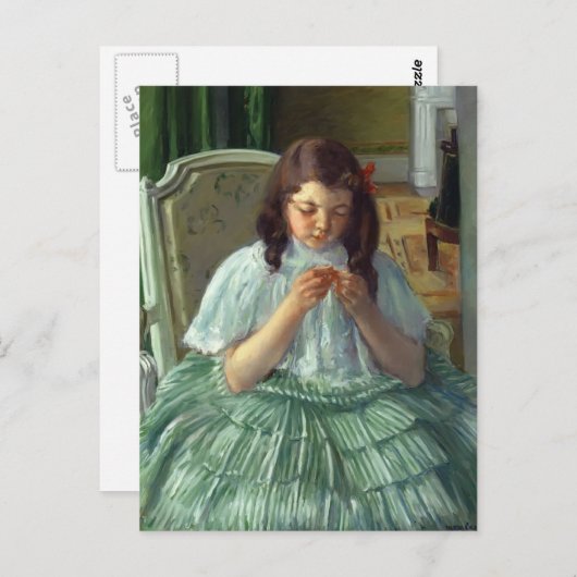 Carte Postale Mary Cassatt- Françoise en Vert, Coudre (Devant / Derrière)
