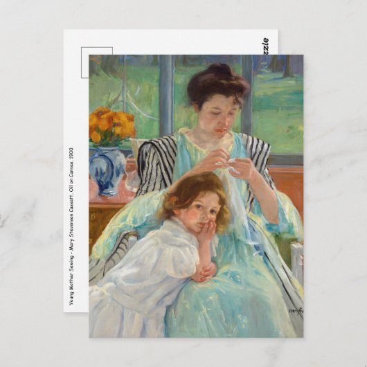 Carte Postale Mary Cassatt - Jeune Mère cousant (Devant / Derrière)