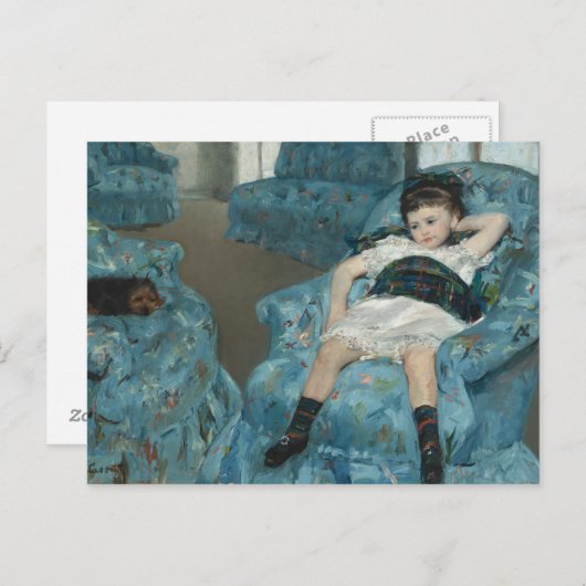 Carte Postale Mary Cassatt - Petite fille dans un fauteuil bleu (Devant / Derrière)