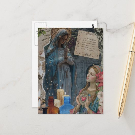 Carte Postale Mary Mixed Media Collage (Devant/Arrière en situation)