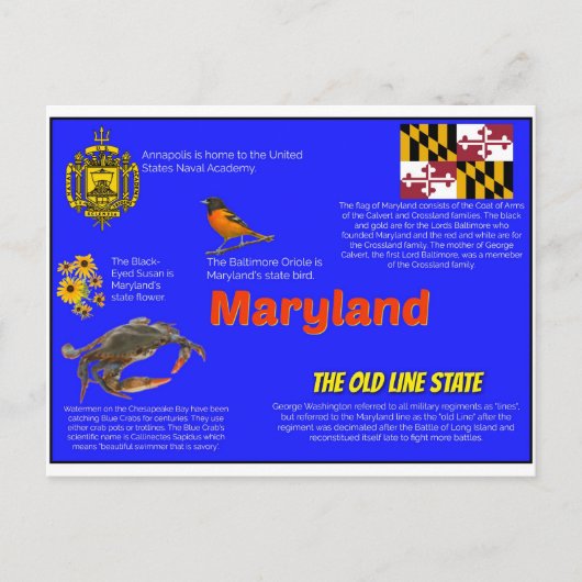 Carte postale Maryland Facts (Devant)