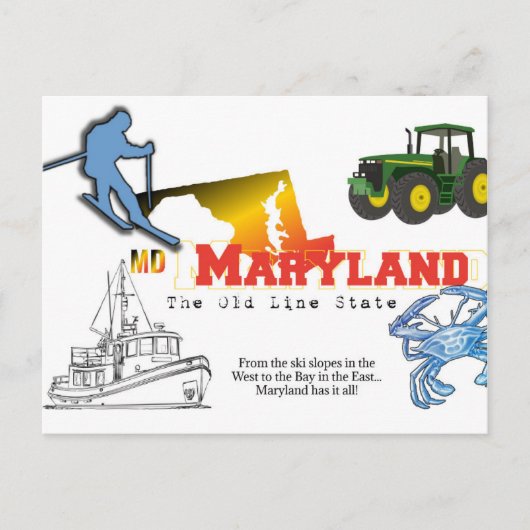 Carte Postale Maryland - L'État Old Line (Devant)