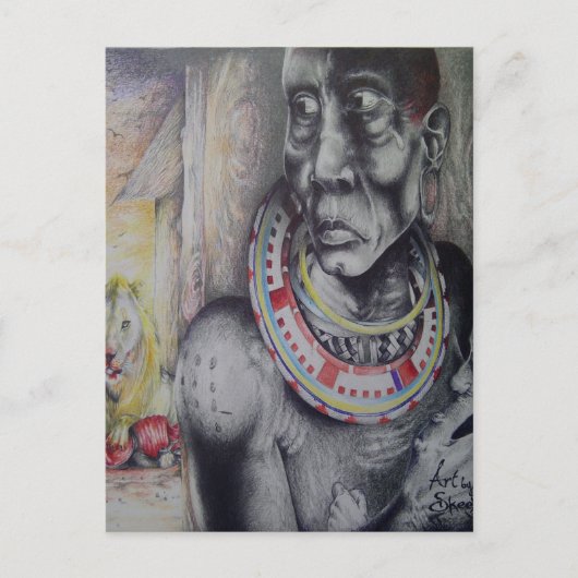 Carte Postale Masai mère et enfant avec Lion Art Imprimer/Graphi (Devant)