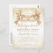 Carte Postale Mascarade Paillettes de Blanc D'or Fête d'Annivers (Devant / Derrière)