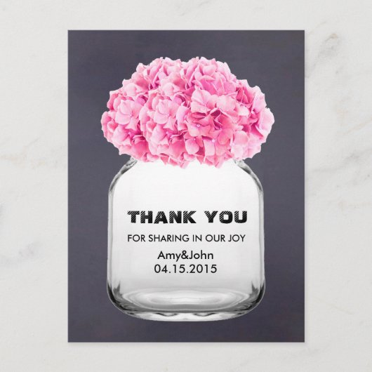 Carte Postale Mason jar rose hydrangea merci note hydrangea5 (Devant)