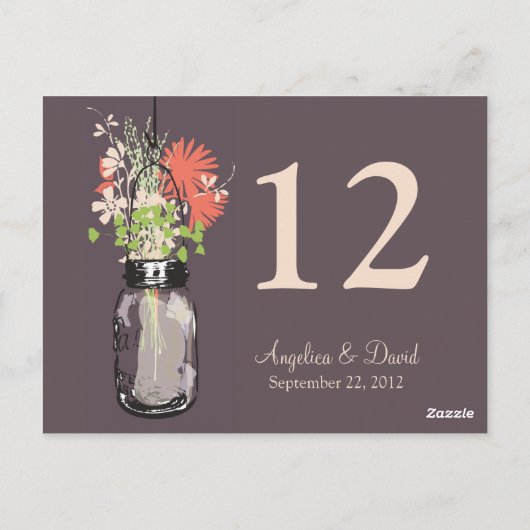 Carte Postale Mason Jar & Wildflowers Table Card (Dos)