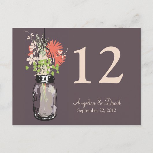 Carte Postale Mason Jar & Wildflowers Table Card (Devant)
