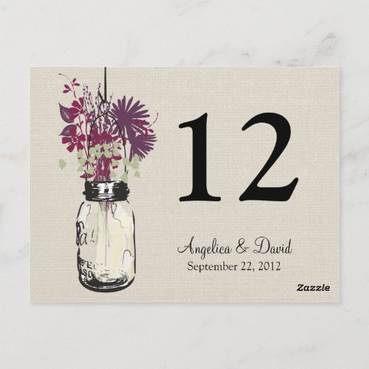 Carte Postale Mason Jar & Wildflowers Table Card (Dos)