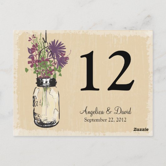Carte Postale Mason Jar & Wildflowers Table Card (Dos)
