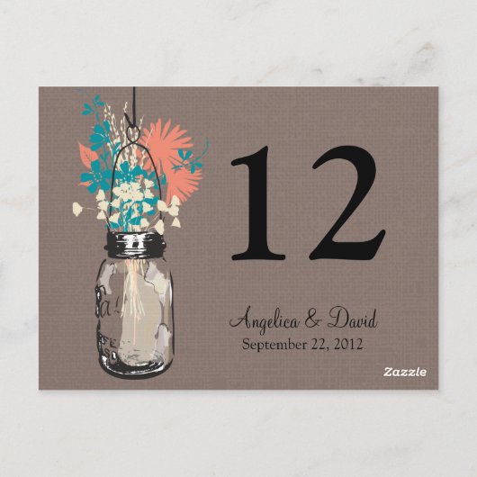 Carte Postale Mason Jar & Wildflowers Table Card (Dos)