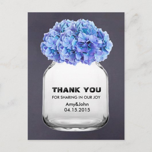 Carte Postale Mason jarre bleu hydrangea merci note hydrangea7 (Devant)