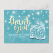 Carte Postale Mason Jars Chaîne Lumières Fleurs Mariage Merci (Devant)