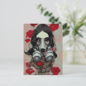 Carte postale Masque à gaz et fleurs (Debout devant)