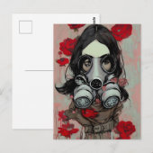 Carte postale Masque à gaz et fleurs (Devant / Derrière)