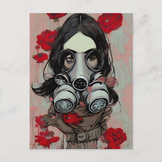 Carte postale Masque à gaz et fleurs (Devant)