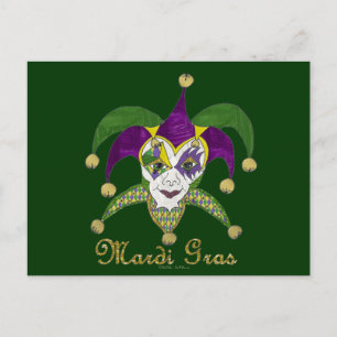 Carte Postale Masque coloré Mardi Gras Jesters