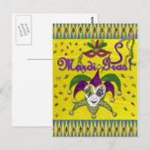 Carte Postale Masque de bouffon Mardi Gras Arlequin (Devant / Derrière)
