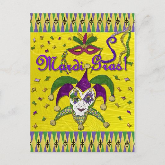 Carte Postale Masque de bouffon Mardi Gras Arlequin (Devant)