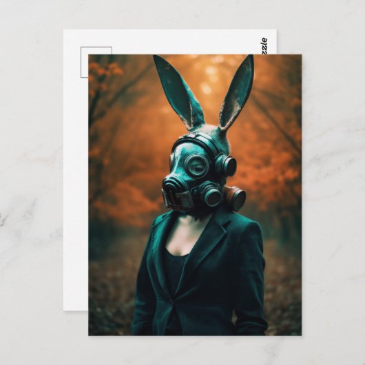 Carte Postale Masque de gaz apocalyptique déplaisant Rabbit (Devant / Derrière)