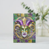 Carte Postale Masque de Jester Mardi Gras Violet Vert Or (Debout devant)