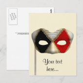 Carte Postale Masque de Mascarade Élégant pour Soirée de Carnava (Devant / Derrière)