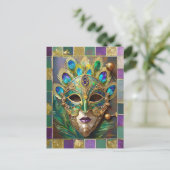 Carte Postale Masque de plumes de paon en céramique or Mardi Gra (Debout devant)