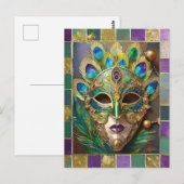 Carte Postale Masque de plumes de paon en céramique or Mardi Gra (Devant / Derrière)