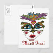 Carte Postale Masque de plumes de Parties scintillant Mardi Gras (Devant / Derrière)