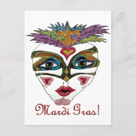 Carte Postale Masque de plumes de Parties scintillant Mardi Gras (Devant)