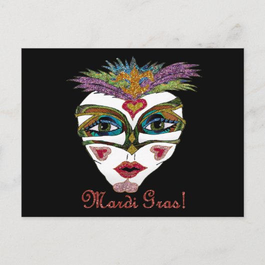 Carte Postale Masque de plumes de Parties scintillant Mardi Gras (Devant)