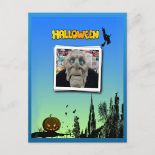 Carte Postale Masque de Vieux Homme, Sorcière Volante et Jack-o'