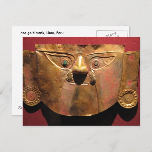 Carte Postale Masque en or inca, Lima, Pérou (Devant / Derrière)