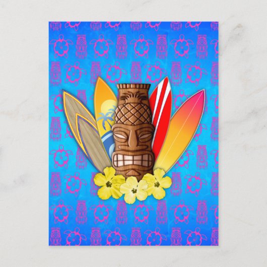 Carte Postale Masque Et Surf Tiki (Devant)