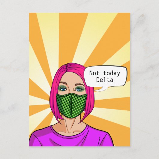 Carte Postale Masque facial Pop Art 2021 Lady Delta Covid (Devant)