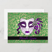 Carte Postale Masque Gras Mardi Vert, Or Et Violet (Devant / Derrière)