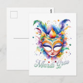 Carte Postale Masque Mardi Gras Aquarelle (Devant / Derrière)