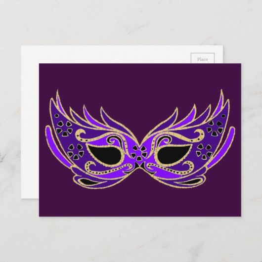 Carte Postale Masque masqué royal violet (Devant / Derrière)