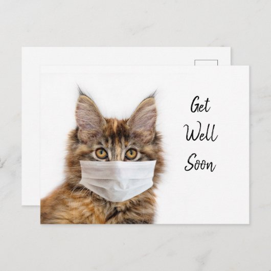 Carte Postale Masque sur chat Maine Coon guérissez (Devant / Derrière)