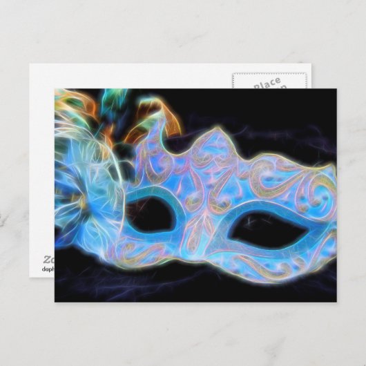 Carte postale Masque Vénitienne Bleu Fête (Devant / Derrière)
