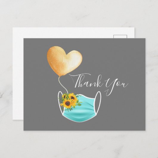 Carte Postale Masque Visage & Fleurs Merci (Devant / Derrière)