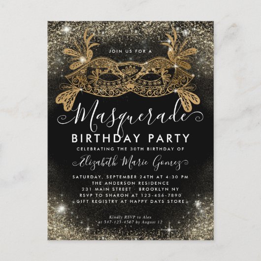 Carte Postale Masquerade Black Gold Parties scintillant Dust Ann (Devant)