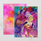 Carte Postale MASQUERADE NUIT Carnaval Musicien en costume rose (Devant / Derrière)