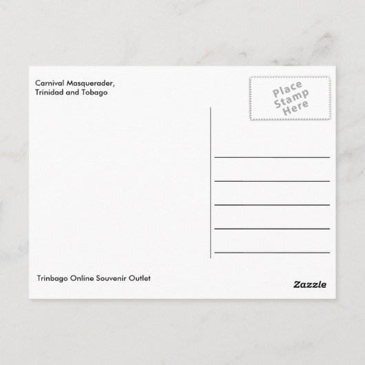 Carte Postale Masquerader du Carnaval, Trinité-et-Tobago (Dos)
