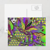Carte Postale Masques à plumes de Mardi Gras psychédéliques (Devant / Derrière)