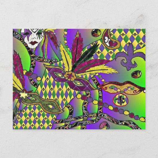 Carte Postale Masques à plumes de Mardi Gras psychédéliques (Devant)