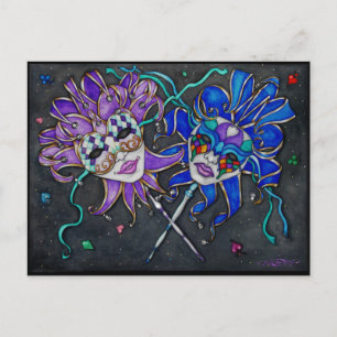 Carte Postale Masques Jester Comédie/Tragédie